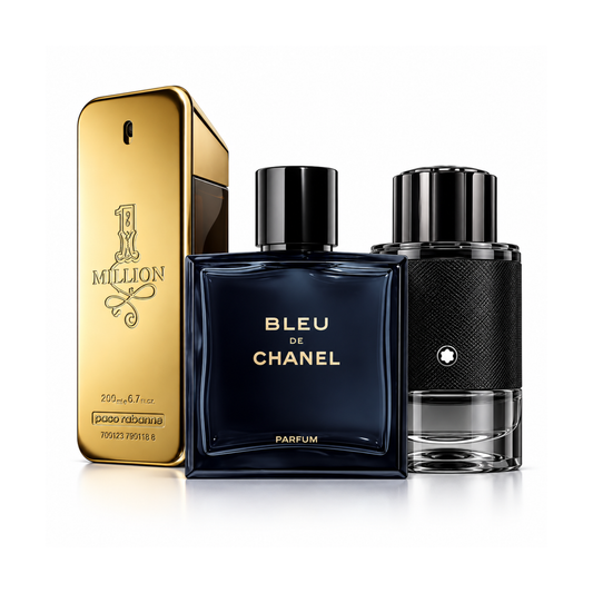 Σετ 3 αρωμάτων | One Million Rabanne Eau de Toilette – 200 ml | Bleu de Chanel Eau de Parfum – 150 ml | Montblanc Explorer Extreme Eau de Parfum – 100 ml